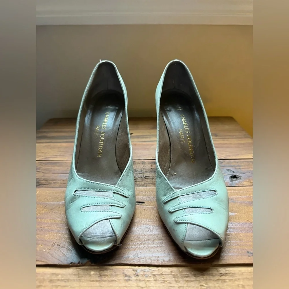 Charles Jordan Mint Green Peep Toe Heels
